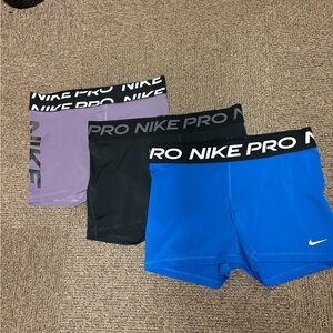 Nike Pro Athletic Shorts Set - Purple, Black, Blue